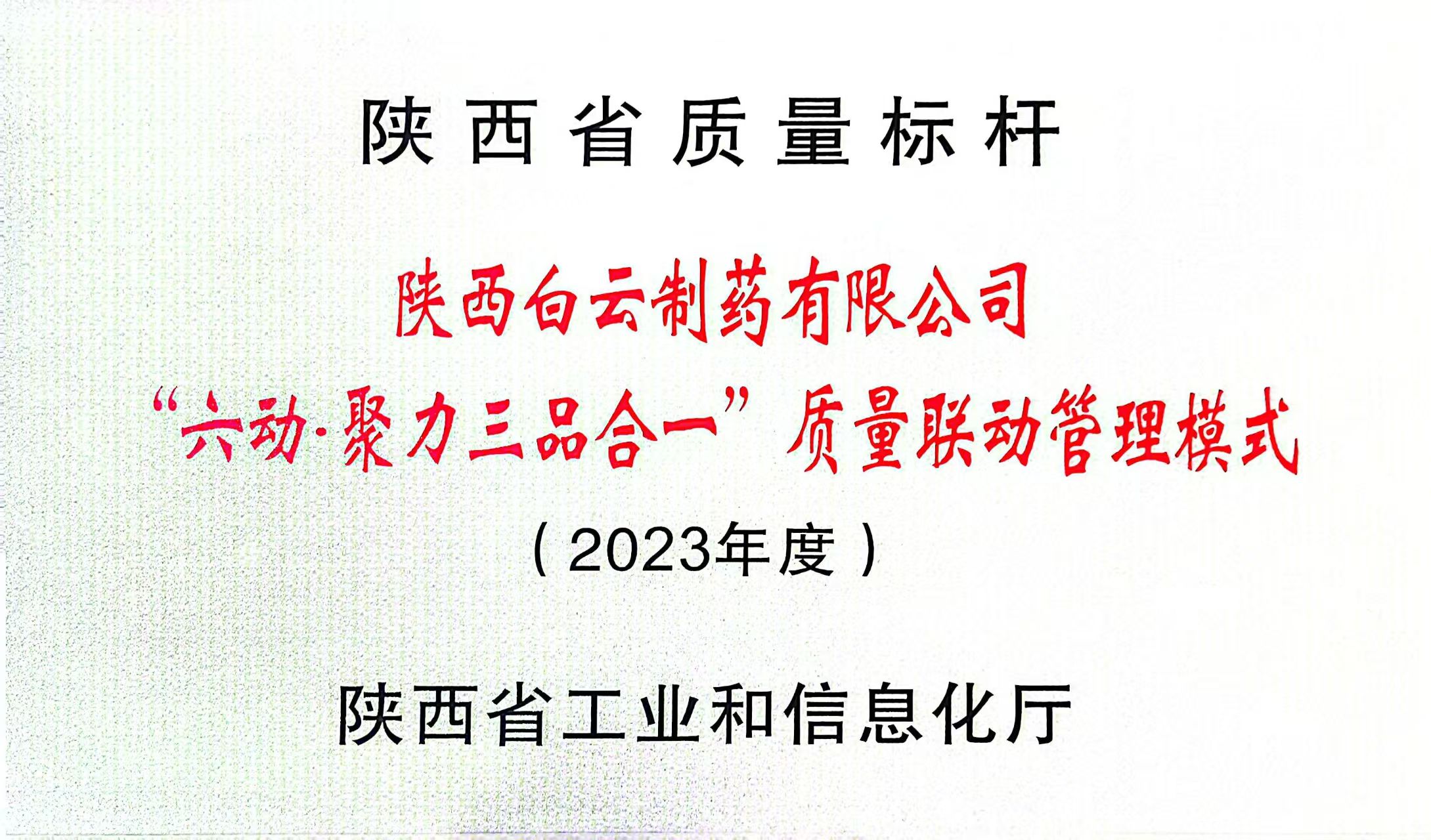 陜西省質(zhì)量標(biāo) 桿企業(yè)
